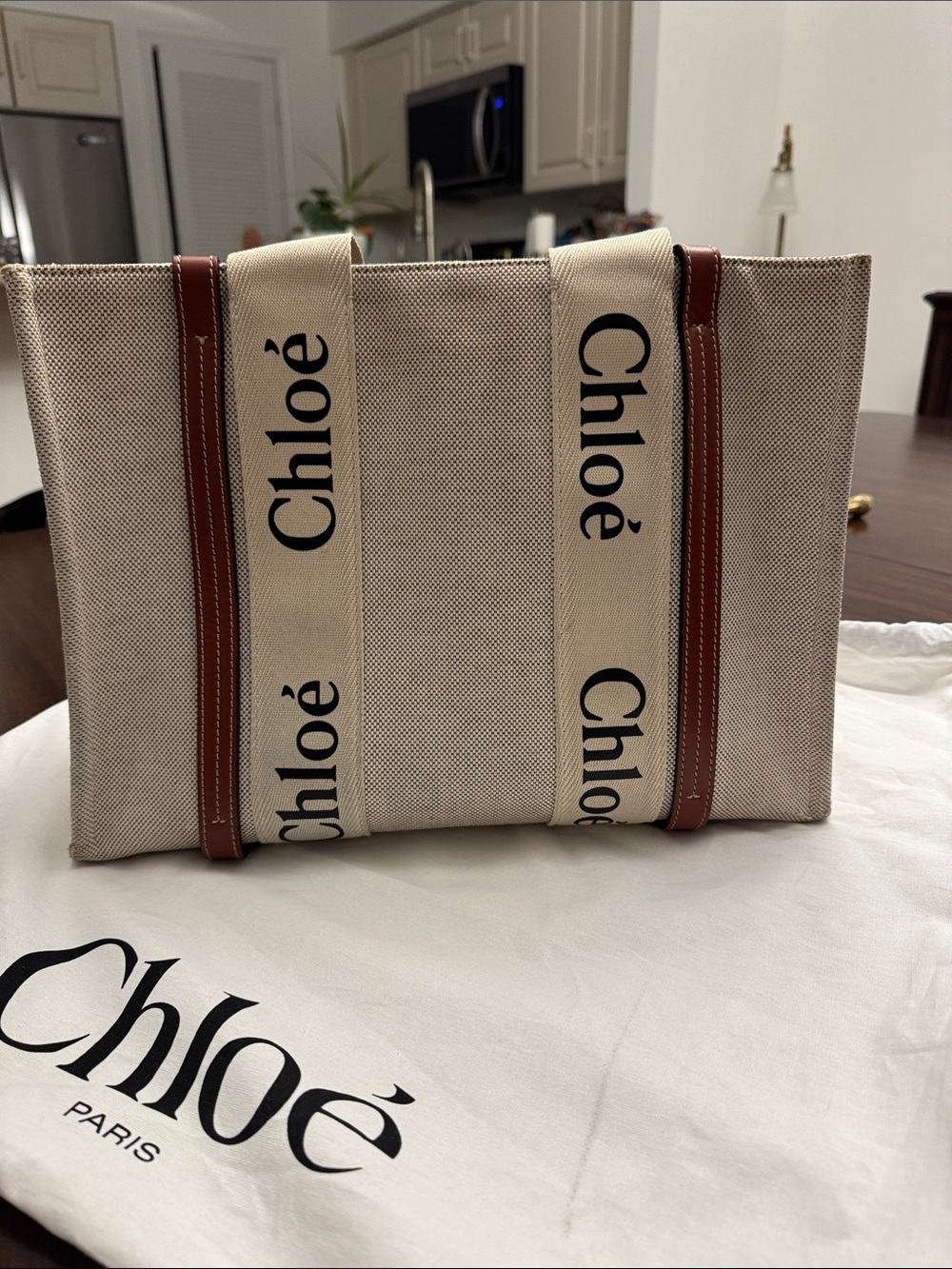 Chloé Canvas Tote with Brown Leather Trim